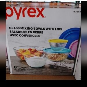 Pyrex Glass Sculpted Mixing Bowl 8 PCs Set Microwave Freezer Dishwasher